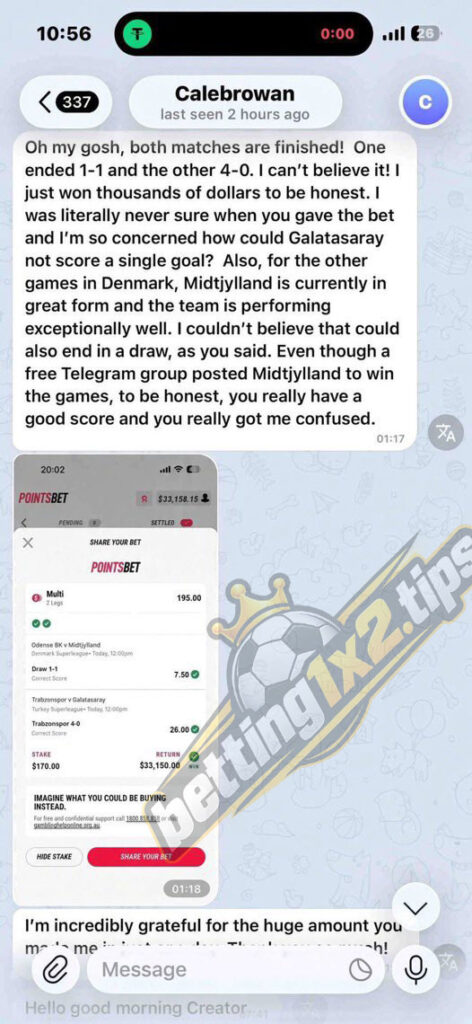 Client Wins $33,150 From Two Correct Score Predictions